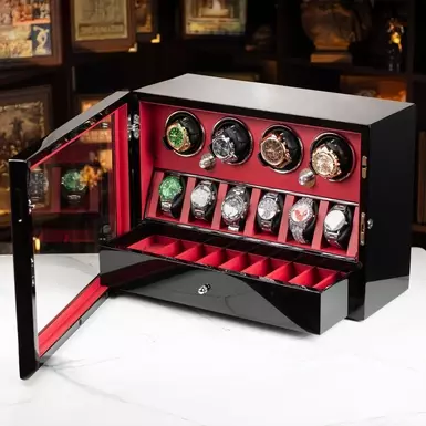 Шкатулка для подзавода 4-х и хранения 6-ти часов "Varnox" от DUKWIN (красный) (с дефектом,последние фото)