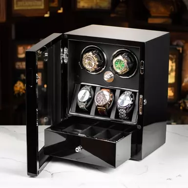 Шкатулка для подзавода 2-х и хранения 3-х часов "Rilton" от DUKWIN (черная) (с дефектом,последние фото)