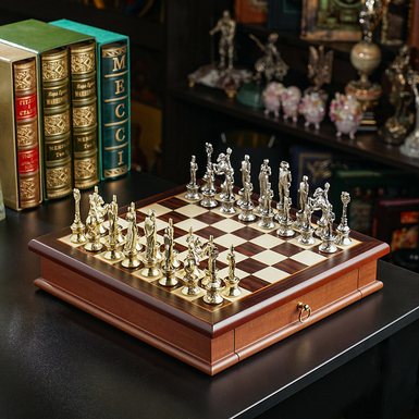 Шахматный набор "Napoleon" с деревянной доской и металлическими фигурками от ITALFAMA