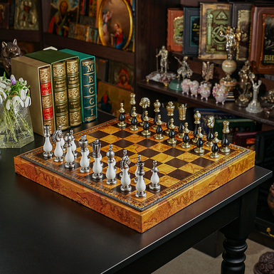 Игровой набор 3 в 1 (шахматы, шашки, нарды) "Avenel" с кожаной доской ручной работы и металлическими фигурками ITALFAMA