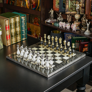 Шахматный набор "Thalos" с деревянной доской и металлическими фигурками от ITALFAMA