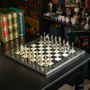 Шахматный набор "Grande Armée" с деревянной доской и металлическими фигурками от ITALFAMA