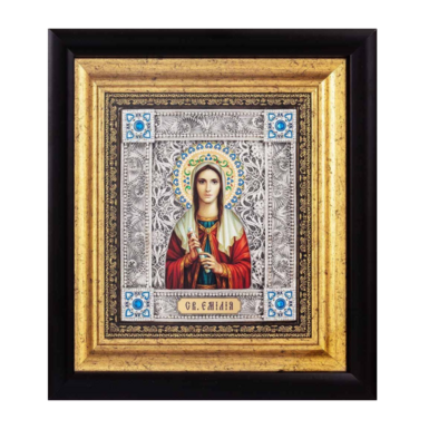 Икона "Святая Эмилия" из меди, камней, эмали, серебрения и позолоты