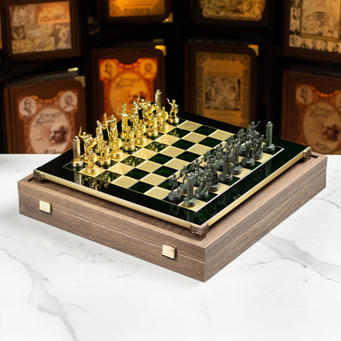 Эксклюзивный шахматный набор ручной работы "Greek Mythology" с бронзовой доской от Manopoulos (36 x 36 см)