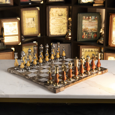 Шахматный набор "Norei" с мраморной доской и металлическими фигурками ITALFAMA