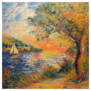 Платок из шелка "Парусная лодка" по мотивам художника-импрессиониста Ренуара от FAMA (лимитированная коллекция, 65х65 см)