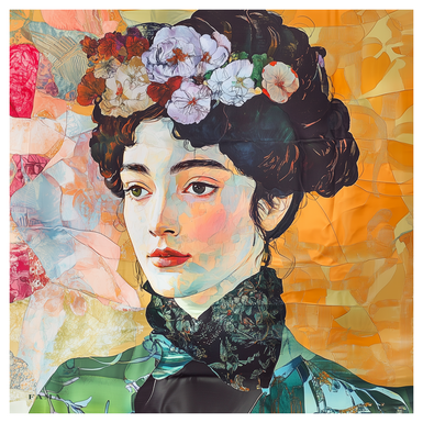 Платок из шелка "Девушка с цветами" по мотивам художников-импрессионистов от FAMA (лимитированная коллекция, 65х65 см)