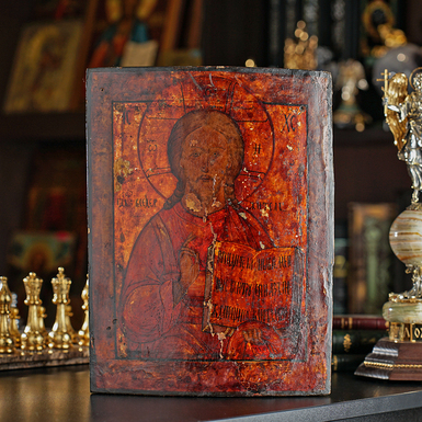 Старинная икона Спасителя конца 18 века (1789–1799 годы), северные регионы православия (без реставрации)