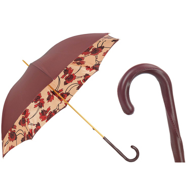 Зонт-трость с ручкой из кожи "Bordeaux" от Pasotti