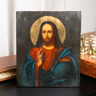 Старинная икона Иисуса Христа последней четверти 19 века, центральная Украина (без реставрации)