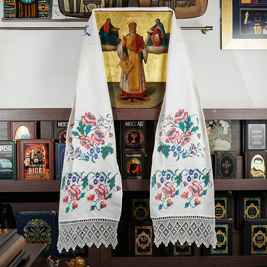 Льняной рушник ручной работы "Маки", середина 20 века