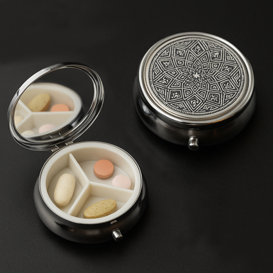 Таблетница от бренда Anframa из дамасской стали и посеребрения