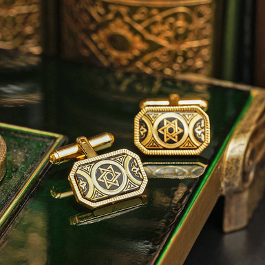 Запонки "Mistic" от бренда Anframa из дамасской стали и позолоты