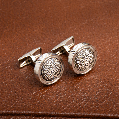 Anframa Cufflinks "Elegance" made of Damascus steel and silver plating