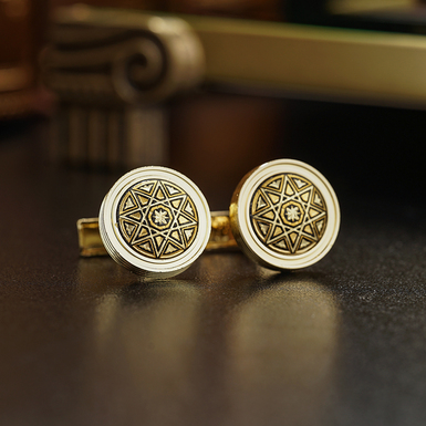 Anframa Cufflinks "Balance" made of Damascus steel and gold plating