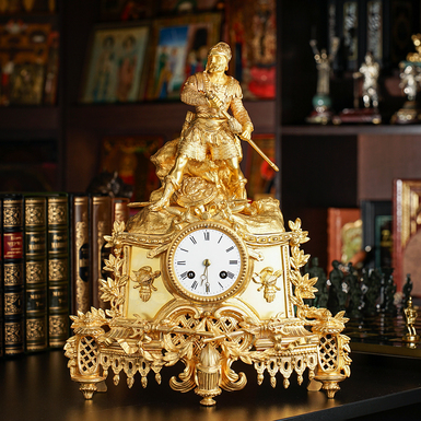Коллекционные каминные часы из бронзы в роскошной ртутной позолоте 19 века "Magnificence"