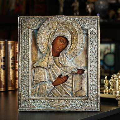 Старинная икона Божьей Матери второй половины 19 века, центральные регионы Православия