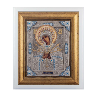Ікона Божої Матері "Семистрільна" з позолотою, сріблом, камінням та емалями