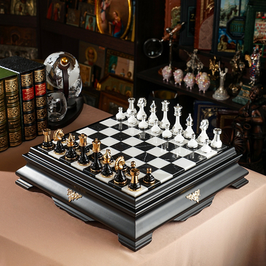 Шахматный набор "Royal game" с деревянной доской и фигурками с позолотой и посеребрением от ITALFAMA