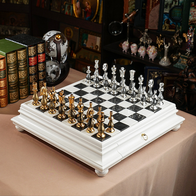 Шахматный набор "Grandezza" с деревянной доской и фигурками с позолотой и посеребрением от ITALFAMA
