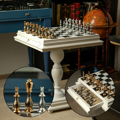 Шахматный стол "Domus Regis" с деревянной доской и фигурками с позолотой и посеребрением от ITALFAMA