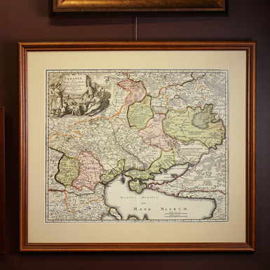 Антикварная карта "Vkrania qu. et terra cosaccorvm cum Vicinis, Walachi., Moldavi., Minoris, Tartari provinciis", Гоманн Иоганн-Баптист, Нюрнберг, 1712 год