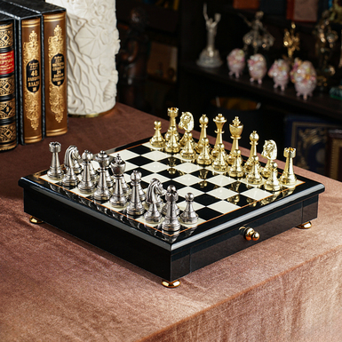 Шахматный набор ручной работы "Concept" с доской из натурального дерева и металлическими фигурками от Italfama
