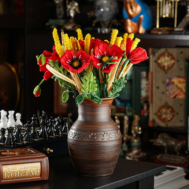 Декоративные цветы "Красные маки с колосьями" ручной работы