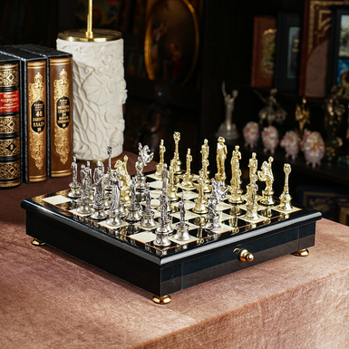 Шахматный набор ручной работы "Napoleon" с доской из натурального дерева и металлическими фигурками Italfama