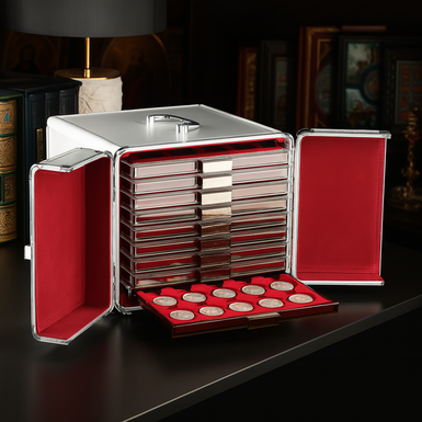 Металлический кейс-шкаф для хранения и транспортировки монет (до 258 шт) разных размеров от Leuchtturm (Германия)