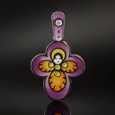 Серебряный нательный крест "Яркий оберег" с бриллиантами и ювелирной эмалью от Lobortas