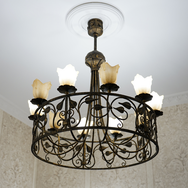 Люстра в классическом стиле из металла с художественной ковкой и декоративным патинированием