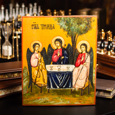 Старинная икона Ветхозаветной Троицы середины 19 века, центральные регионы Православия