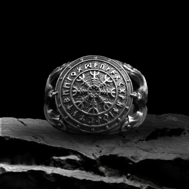 Серебряный перстень "Шлем ужаса" (серый) от ARHAIKA