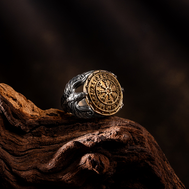 Серебряное кольцо с латунью Pandora "Шлем ужаса" от ARHAIKA