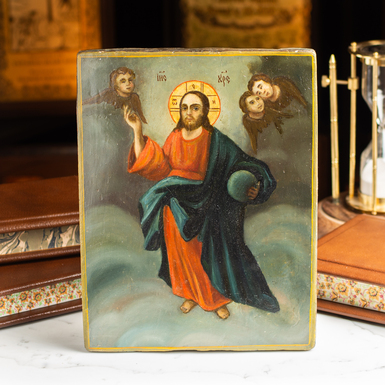 Старинная икона Иисуса Христа «На облаках» середины 19 века, центральная Украина