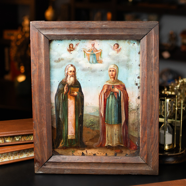 Старовинна ікона Покрови Пресвятої Богородиці зі святими Макарієм та Феодорою, Черкаська область (без реставрації)