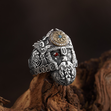 Срібний перстень з топазом і гранатом "Всемогутній Одін" від ARHAIKA