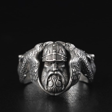Серебряный перстень "Один, вороны и волки" от ARHAIKA