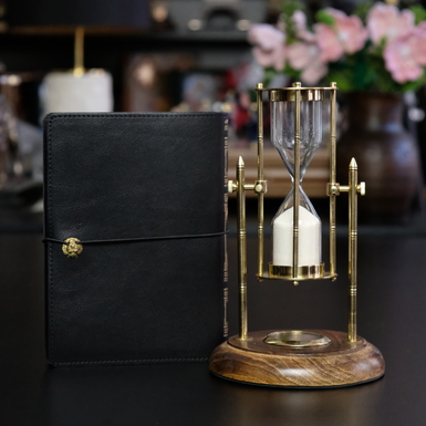 Подарочный комплект из винтажных песочных часов "Royal compass 1953" и дневника "Стратег"