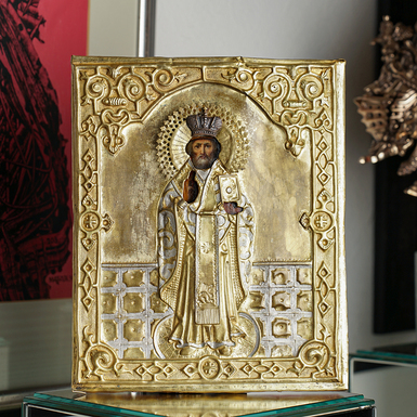 Старинная икона Святого Николая Чудотворца второй половины 19 века, центральные регионы православия