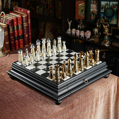 Шахматный набор "Movere" с деревянной доской и фигурками с позолотой и посеребрением от ITALFAMA