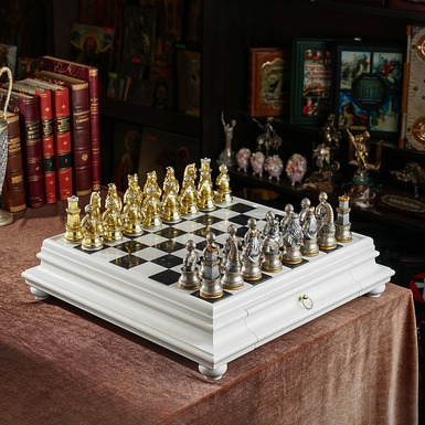 Шахматный набор "Kingdom" с деревянной доской и фигурками с позолотой и посеребрением от ITALFAMA