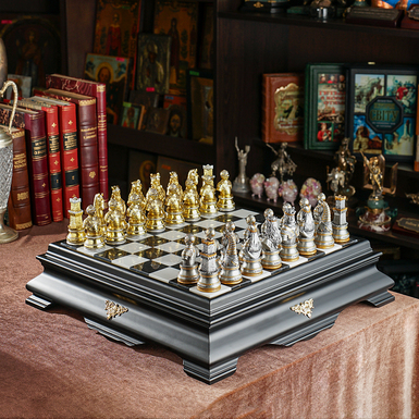 Шахматный набор "Regnum Aureum" с деревянной доской и фигурками с позолотой и посеребрением от ITALFAMA