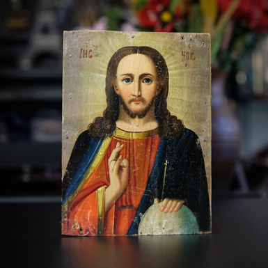 Старинная икона Иисуса Христа конца 19 века, центральные регионы Украины (без реставрации)
