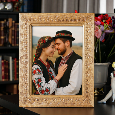Деревянная фоторамка "Традиция" с гуцульской резьбой ручной работы