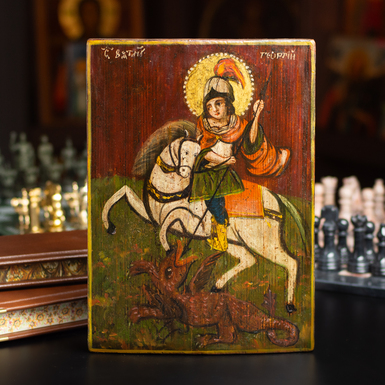 Старинная икона Георгия Победоносца второй половины 19 века, Киевская область