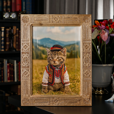Деревянная фоторамка "Традиция" с гуцульской резьбой ручной работы
