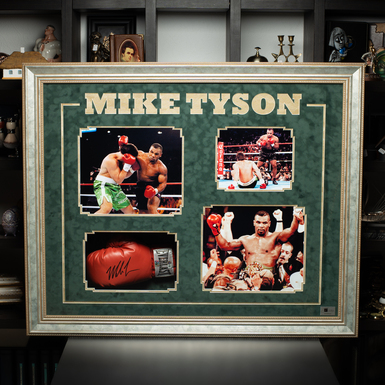 Сертифікований автограф боксера Майка Тайсона на рукавичці з колажем фото (112х93 см)
