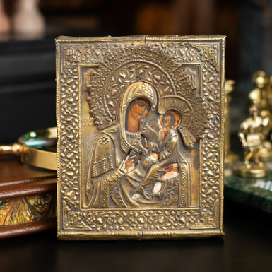 Старинная икона Тихвинской Божией Матери второй половины 19 века, центральные регионы Православия